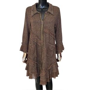 Pretty Angel Brown Boho Lagenlook Ruffle Lace Cardigan Jacket Size M